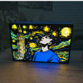 Decorative night light with artistic design of a Ren Gill looking at Big Ben inspired by 'Starry Night'. by Vincent Van Gough